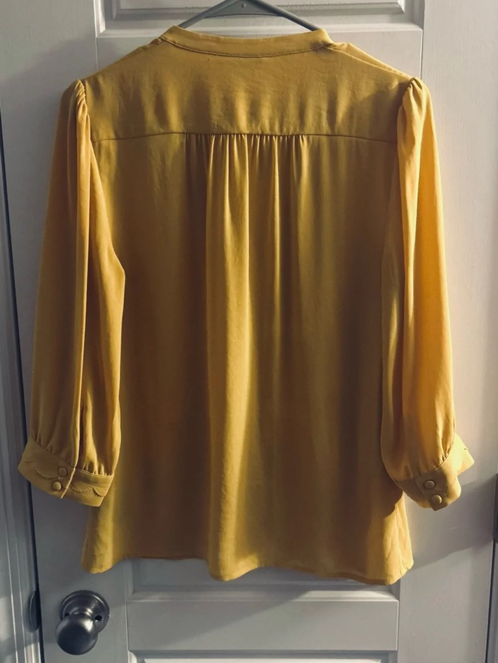 Anthropologie Meadow Rue Vivian Scalloped Pintuck Blouse Mustard 6 - Picture 3 of 6